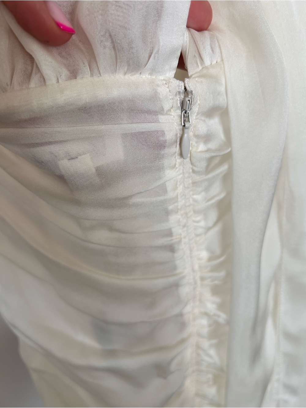 For Love & Lemons Bridal Ruched Satin Puff Sleeve Mini Dress Ivory S - Picture 8 of 16